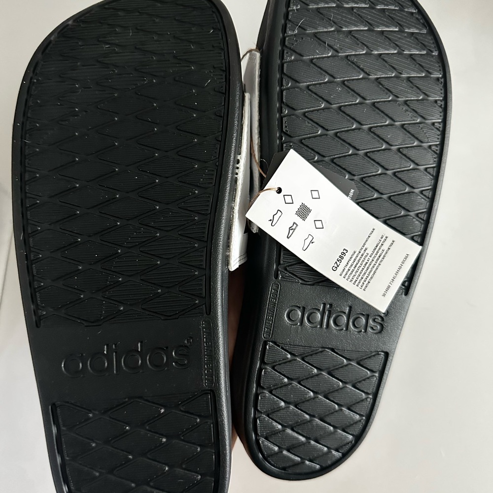Adidas Black and White Striped Slides Adilette Comfort US Men 8/ US Women 9 - Picture 5 of 5